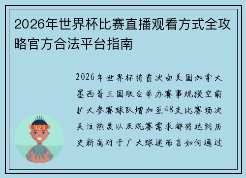 2026年世界杯比赛直播观看方式全攻略官方合法平台指南