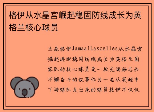 格伊从水晶宫崛起稳固防线成长为英格兰核心球员